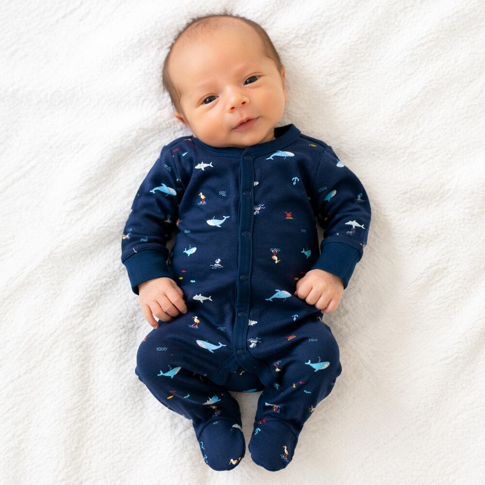 Ocean Print Sleep & Play Preemie Footed Snap Romper NWT Cotton